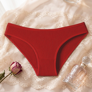 Braguitas de Algodón Acanalado Rojas para Mujer, Cómodas, Transpirables, de Tiro Medio, Color Sólido, para Uso Diario y Deportivo, Venta al por Mayor - Product Image 2