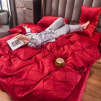Hôtel de luxe maison King Size couette housse de couette rouge Satin linge de lit 4 pièces ensemble de literie