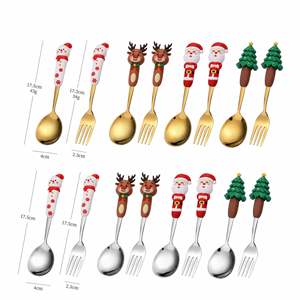 New Design Large Cartoon Spoon and Fork Gold Stainless Steel Christmas Fork and Spoon - Product Image 2