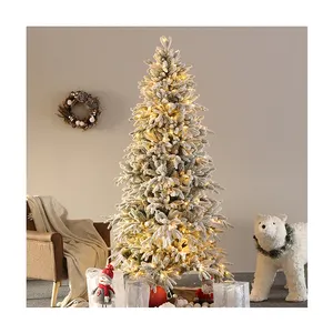 Neuankömmling 7FT Premium Flocked Hinged Artificial Prelit Weihnachten PVC Mixed PE Tree mit dickem Schnee