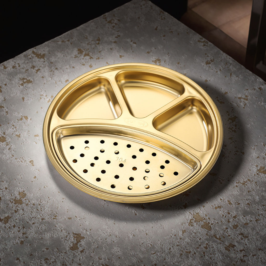 [304 gold] จานบาร์บีคิวสี่ช่องทรงสี่เหลี่ยม