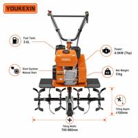 Cultivadora YKX con Motor de Gasolina de 7HP, Accionamiento por Correa, Mini Cultivadora Rotativa para Invernaderos, Agricultura y Jardinería