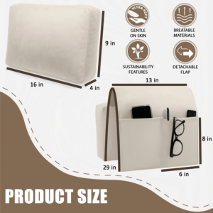 Organisateur de repose-bras pour canapé inclinable personnalisé avec poche pour téléphone, lunettes, télécommande et coussin de tête amovible - Product Image 3