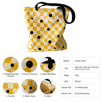 Sac fourre-tout en toile jaune moutarde à pois noirs et à carreaux, sac à bandoulière grande capacité pour le shopping quotidien