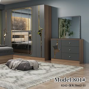 Ensemble de meubles de chambre à coucher en MDF de luxe à prix abordable, lit king-size moderne pour appartement et maison - Product Image 3