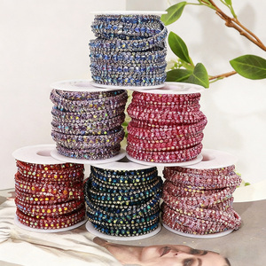 Cadena de Garra de Triple Hilera <span class=keywords><strong>con</strong></span> Malla de Cristales de Imitación, Flexible y Resistente al Óxido, para Decoración DIY de Zapatos, Bolsos, Ropa, Accesorios y Manualidades - Product Image 2