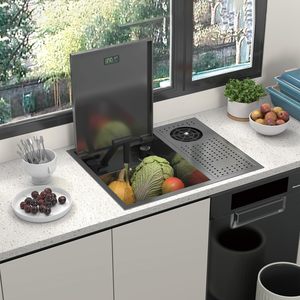 Fregadero Portátil Inteligente Multifunción Oculto de Acero Inoxidable 304 Negro Nano Moderno para Cocina de RV/<span class=keywords><strong>Camping</strong></span>, de un Solo Tazón - Product Image 1
