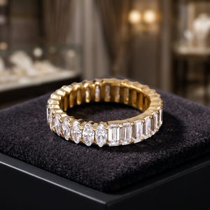 925 <b>Sterling</b> <b>Silver</b> Mixed Cut Moissanite <b>Eternity</b> Band <b>Ring</b> White and Yellow Gold Plated Wedding Anniversary Fine Jewelry - Product Image 4
