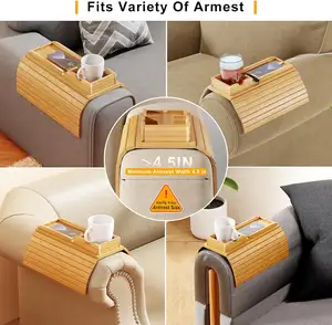 Bamboe Sofa Armsteun Dienblad Anti-Slip Arm Tafelklem Op Bakje Met Afneembare Bank Bekerhouder Lade-Anti-Slip Sofa Tafel