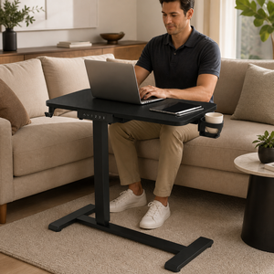Bureau d'ordinateur portable électrique réglable en hauteur AOR, pivotant à 360 degrés, pliable, en métal, avec <span class=keywords><strong>support</strong></span> pour tasse, vente en gros d'usine - Product Image 2