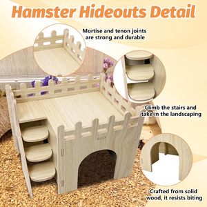 Ensemble de cachettes pour hamsters et gerbilles, <span class=keywords><strong>maison</strong></span> en bois avec toit, escalier, toboggan, balançoire, abri ludique, accessoires de <span class=keywords><strong>cage</strong></span> pour hamsters nains, souris et autres rongeurs - Product Image 3