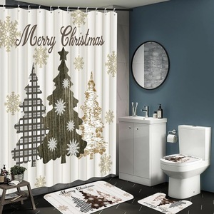 Cortina de Ducha de Poliéster con Estampado Digital de Árboles de Navidad Blancos y Copos de Nieve, Impermeable, Personalizada, Venta al por Mayor - Product Image 1