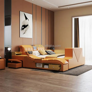 Cama doble multifuncional de lujo, cama inteligente de cuero, altavoz, purificador de aire y caja de seguridad, silla de masaje eléctrica, cama, posición de TV - Product Image 2