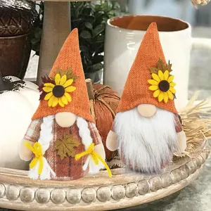 Thanksgiving 2024 Harvest Tiered Tray Decor Plush Scandinavian Autumn Tomte Small Fall Gnome Thanksgiving Decoration