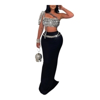 Populaire élégant bretelles spaghetti strass haut avec moulante Maxi robe décontracté femmes deux pièces ensemble mode