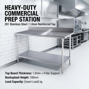 Custom 304 <b>Stainless</b> <b>Steel</b> Mobile Long Prep <b>Table</b> With Backplane Commercial Work <b>Table</b> for Hotel Restaurant Catering - Product Image 5