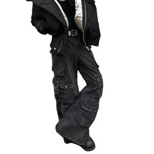 2025 American Heavy Industry Multi Pocket Splicing Niche Design <b>Workwear</b> <b>Jeans</b> Women's Versatile Casual Flared Pants - Product Image 5