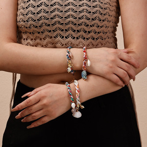 Nouveau style d'été, bijoux de luxe légers, bracelet en acier inoxydable avec breloques coquillage, conque et étoile de mer, corde épaisse tressée colorée - Product Image 3