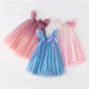 Mais recentes Meninas Lantejoulas Rainbow Vestidos com Arco Acessórios Para Cabelo Meninas Tulle Dress Gradiente Cor Baby Dresses