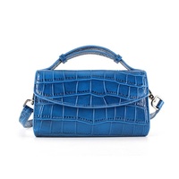 Sacs à main en cuir pu pour femmes, sacoche crocodile bleu cuir de vache, sangle attachée, à l'épaule, nouvelle collection