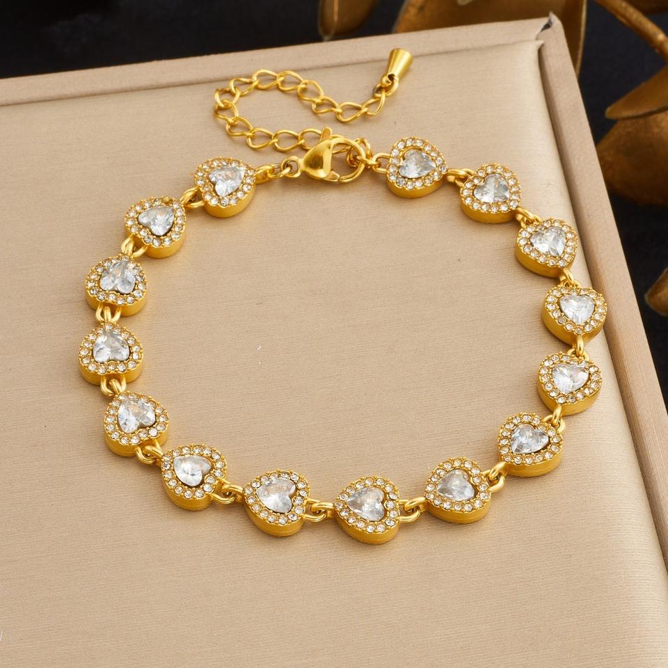 Fashion Anti-Tarnish Stainless Steel Zircon Bracelets with Heart Shape ...