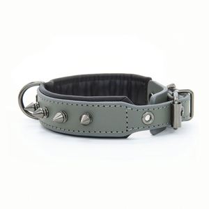 Collier pour chien en cuir véritable clouté et à pointes, robuste, anti-morsure, avec rembourrage doux pour Pitbull - Product Image 4