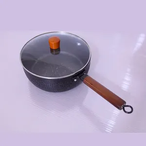 24CM Antiaderente Vara Fry Wok Pan Com Tampa E Revestimento De Pedra De Granito