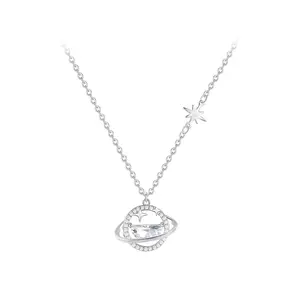 Offre Spéciale 925 pendentif en argent Sterling collier mode incrusté blanc Zircon diamant étoile planète pendentif collier bijoux pour femmes