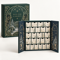 Calendrier de l'Avent personnalisé réutilisable et recyclable de 24 jours, boîte cadeau rigide style livre à double porte avec tiroirs en papier, pelliculage mat et dorure à chaud
