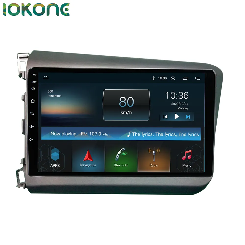 Iokone fabricantes atacado octa core 2g 32g 9 polegadas, tela de toque, rádio, reprodutor android para honda civic 2012 2013 2014 2015