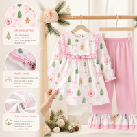 Puresun Ensemble de Noël tendance pour bébés filles, haut à volants imprimé bonhomme en pain d'épices et pantalon pattes d'éléphant, 2 pièces, collection boutique pour les fêtes