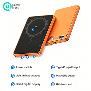 Batterie externe magnétique multi-appareils 3-en-1 ultra-mince haute capacité double capacité 5000/10000mAh avec protection complète NTC et charge sans fil 22.5W - Product Image 6