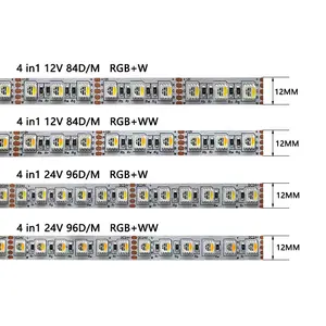 Factory price rgb light 60led/m dc12 24v rgbww 5 in 1 led strip IP20 IP67 flexible RGBWW light strip