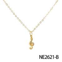Kalung Liontin Bentuk Petir Nada Musik Trendi Berlapis Emas dengan Zirkon Mikro dan Rantai Bambu dari Tembaga