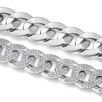 Gelang Cuban Link Moissanite Perak Sterling 925 Semi Pavé Iced Out 40-46g Perhiasan Hip Hop untuk Pria
