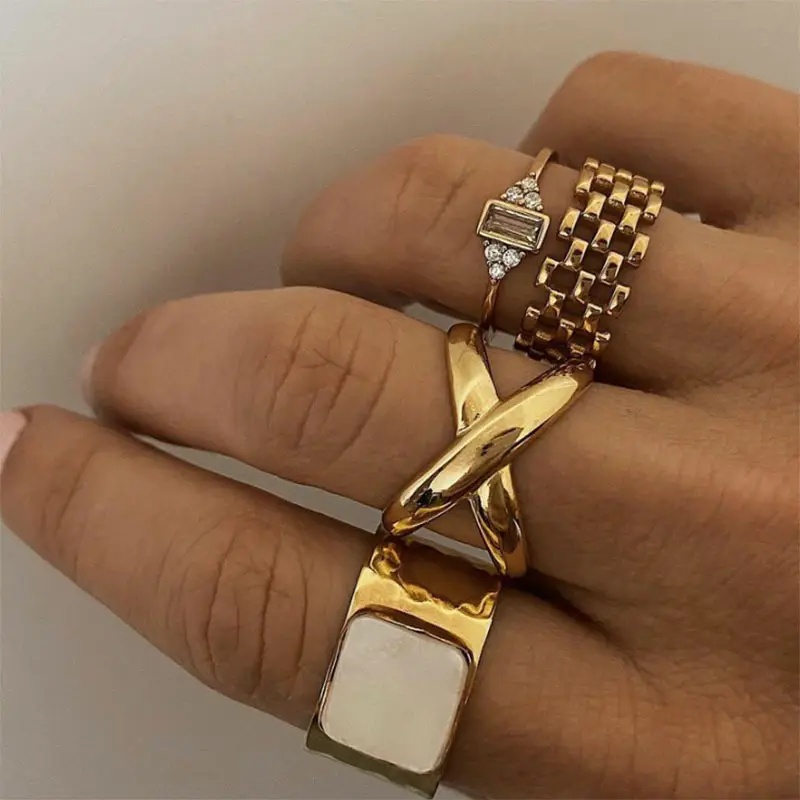 INS trendy fine jewelry stainless steel ring chunky gold rings 18k gold cross ring jewelry for women