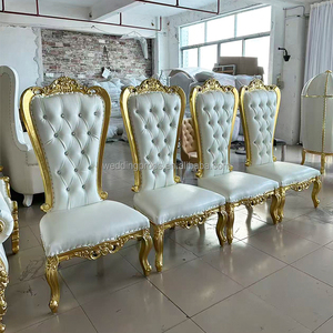 राजा और रानी ऊंची पीठ सस्ती सफेद सोने के सिंहासन पर दूल्हे और दुल्हन के लिए शाही विलासिता की शादी की कुर्सी की है। - Product Image 2