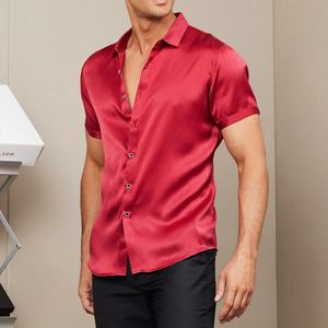 เสื้อเชิ้ตผ้าไหมแท้สีพื้นแขนสั้นสไตล์คลาสสิกสำหรับผู้ชาย (OEM) - Product Image 4