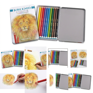 Juego de Lápices de Colores Simbalion Kreemo de Calidad Artística, 12 Colores, Certificación EN 71-3 y ASTM F963, Empaque en Caja de Lata para Niños y Artistas - Product Image 1