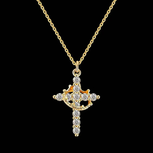 Pendentif croix couronne plaqué or 18 carats Collier simple diamant Pendentif mode femme pour maman Cadeaux fête des mamans Première Communion - Product Image 1
