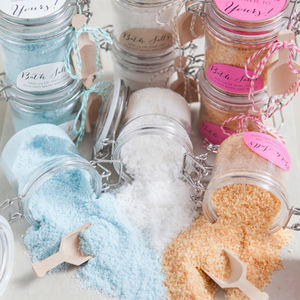 Kit de sel de bain bio à la lavande de luxe exfoliant minéraux relaxants emballage cadeau de mariage personnalisé lait miel jasmin naturel - Product Image 5