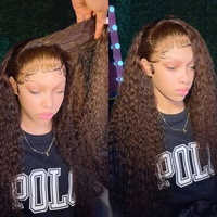 Perruque frontale en dentelle HD sans colle, bouclée birmane, brune, en cheveux vierges bruts alignés, avec closure, en cheveux humains