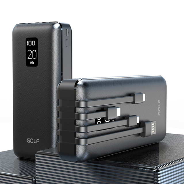 Built in Cable Power Bank Li Polymer Battery Mobile Charger Wholesale Portable Fast Charging LCD Power Bank 20000mAh