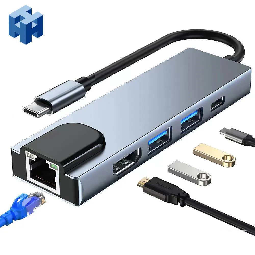 High Quality USB 3.1 Type C Hub 5 in 1 USB3.0 HUB Adapter Type-C Female Network Port
