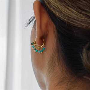 Hoop <b>Earrings</b> Gold Stainless Steel Blue Turquoise <b>Tassel</b> Dangle Fashion Jewelry Gift - Product Image 3