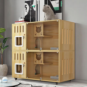 현대 대형 모듈 식 나무 고양이 집 투명 유리 사육장 애완 동물 탑승 고양이 케이지 고양이를위한 홈 가구 거실 - Product Image 6