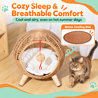 Lit pour animaux de compagnie en rotin pp tissé à la main, design moderne, durable, respirant, amovible, lavable, respectueux de l'environnement, pour toutes les saisons