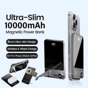 แท่นชาร์จแม่เหล็กบางเฉียบ พาวเวอร์<span class=keywords><strong>แบ</strong></span>งค์ไร้สาย ชาร์จเร็ว <span class=keywords><strong>แบ</strong></span><span class=keywords><strong>ต</strong></span>เตอรี่พกพาสำหรับ Apple Watch iPhone AirPods พร้อมขาตั้ง - Product Image 1