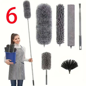 4 pièces, manche allongé en acier inoxydable, détachable pour le nettoyage des ventilateurs de plafond, plumeau avec perche d'extension - Product Image 5