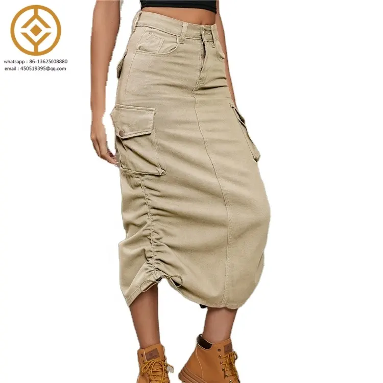 2024 femmes Vintage Denim vêtements de travail jupe dessiner pli décontracté mode Denim jupe